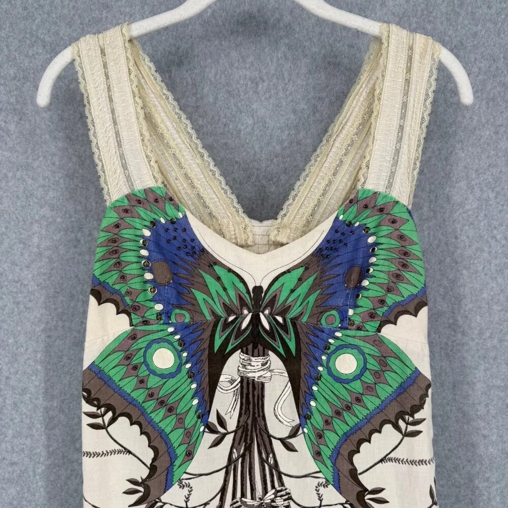 Free People Madame Butterfly Mini Dress Size 10 Cream VTG Y2K ASO Ashley Tisdale - Picture 2 of 13
